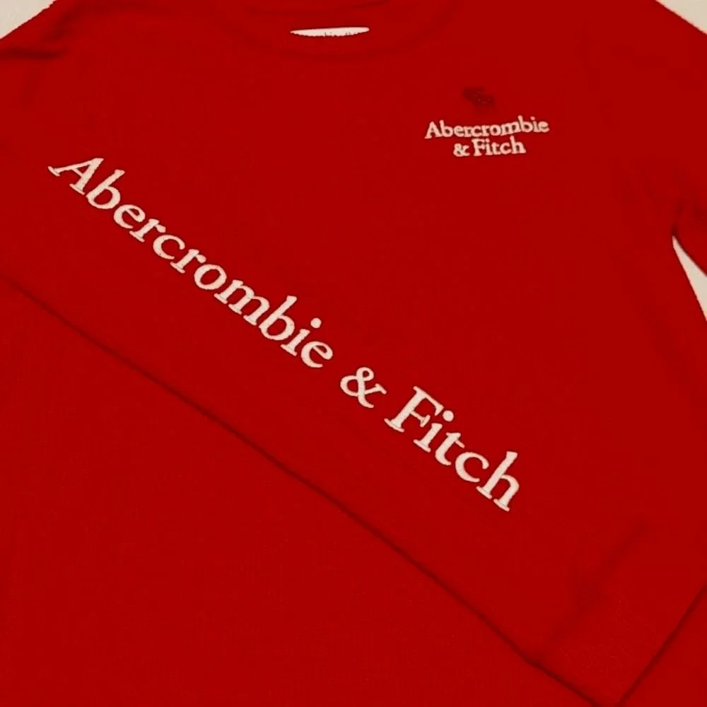 Abercrombie Kids Red Waffle Knit Long Sleeve Thermal Shirt‎ Logo Graphic 13/14